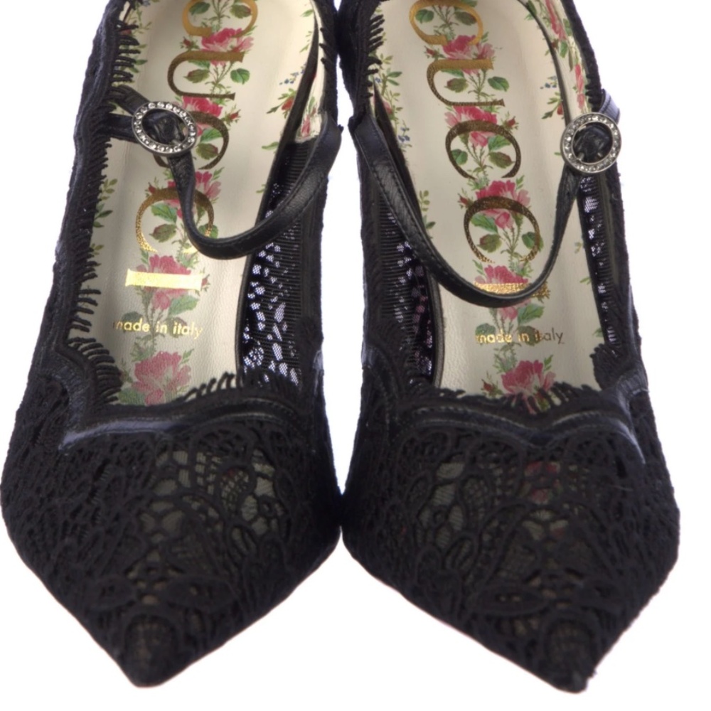 Gucci Lace Leather Trim Embellishment Pumps Women's